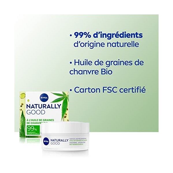 NIVEA NATURALLY GOOD Soin de jour réconfortant 1 x 50 ml , Soin visage à l’huile de graine de chanvre bio, Crème de jour apa ...