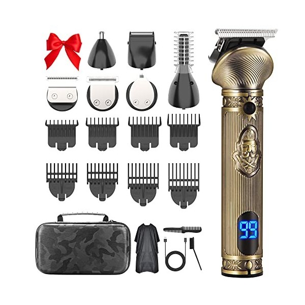 REHOYO Tondeuse Barbe Cheveux Hommes, Rasoir Electriques Nez Professionnel, Kit De Tondeuse à Barbe 6-En-1 Avec Coffret De Ra