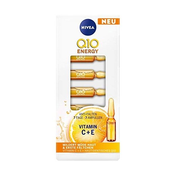 NIVEA Q10 Energy Anti-rides 7 jours – 7 ampoules 7 x 1 ml , soin du visage avec 100% peau Q10, vitamine C et vitamine E, soi ...