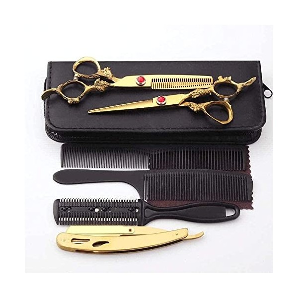 Ciseaux de coiffeur Ciseaux de coiffure dorés Set 6 Ciseaux de coiffeur Ciseaux plats Ciseaux Liu Hai Ciseaux à dents Ciseaux