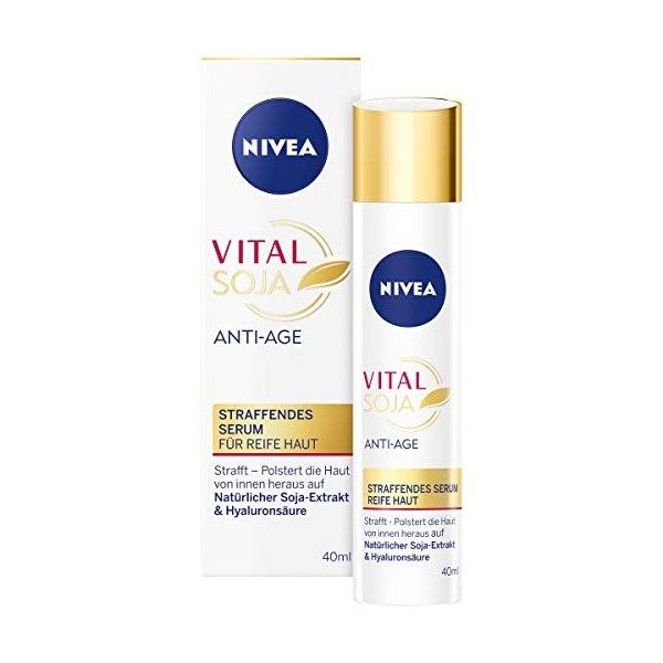 NIVEA Vital Soja Sérum anti-âge pour peaux matures 40 ml , hydratant à lextrait de soja naturel, Sérum raffermissant à lac Cr...