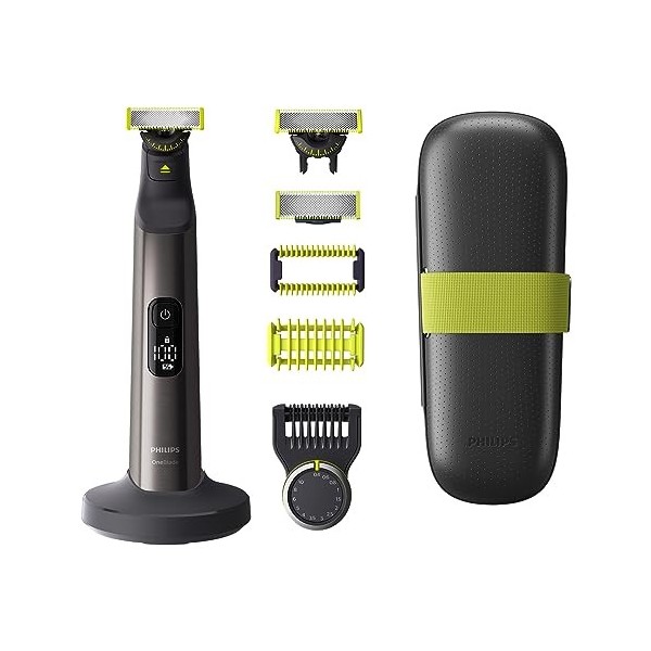 Philips OneBlade Pro 360 hybride Visage , 1 kit Corps: tondeuse barbe, rasoir, 2 lames 360, 1 sabot avec 14 hauteurs de coupe