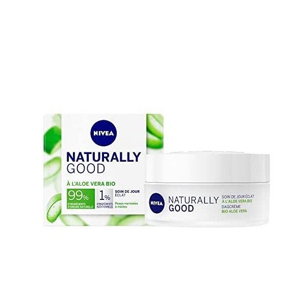 NIVEA NATURALLY GOOD Soin de Jour Coup d’Éclat 50 ml, Soin visage avec 99% d’ingrédients d’origine naturelle, crème de jour à...