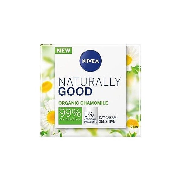 NIVEA Naturally Good Radiance Sensitive Crème de jour 50 ml , crème hydratante visage + extrait de camomille bio, crème hydr ...