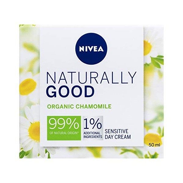 NIVEA Naturally Good Radiance Sensitive Crème de jour 50 ml , crème hydratante visage + extrait de camomille bio, crème hydr ...