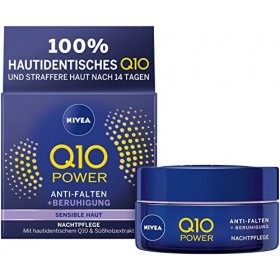 NIVEA Q10 Power Lot de 2 crèmes de nuit hydratantes anti-rides + Sensibilité réduite pour une peau plus jeune, 2 x 50 ml Crèm...