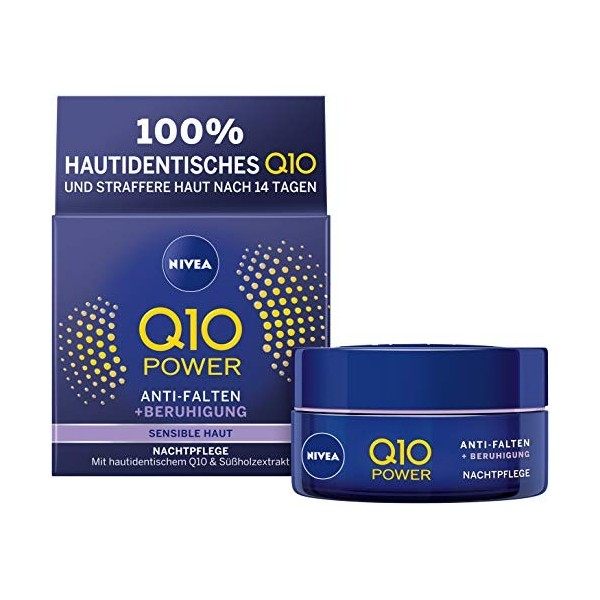 NIVEA Q10 Power Lot de 2 crèmes de nuit hydratantes anti-rides + Sensibilité réduite pour une peau plus jeune, 2 x 50 ml Crèm...