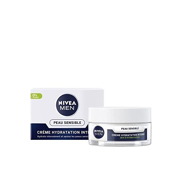NIVEA MEN Crème hydratation intense Peau Sensible 1 x 50 ml , crème hydratante pour les hommes à la peau sensible et irritée ...