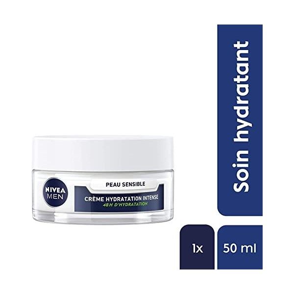 NIVEA MEN Crème hydratation intense Peau Sensible 1 x 50 ml , crème hydratante pour les hommes à la peau sensible et irritée ...