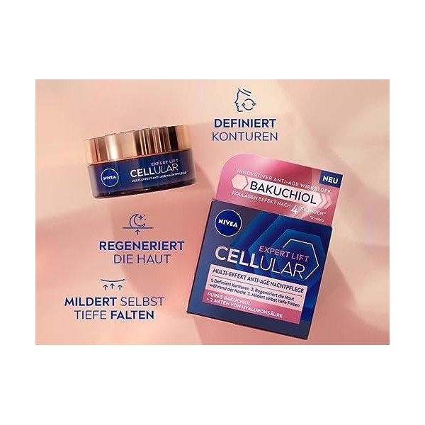 NIVEA Cellular Expert Lift Multi-Effet Anti-Age Crème de Nuit Hydratante pour une peau plus jeune, Crème pour le visage anti-...