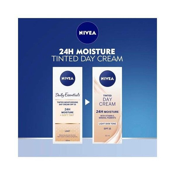 Nivea Crème de jour pour le visage - Teinte légère - Hydratante - Essentiels quotidiens - SPF 15 - Tube de 50 ml Crème Jour e...