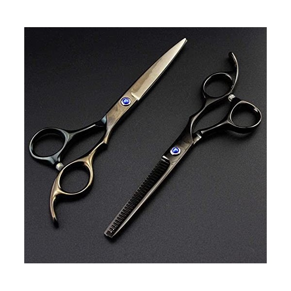 Ciseaux de coiffure classiques noirs en acier 440c, 6 pouces, sur mesure, ensemble de ciseaux de coiffure, coupe et amincisse