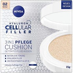 NIVEA Coussin de soin anti-âge 3 en 1 pour teinter et hydrater naturellement, pour peaux moyennes, 15 g, 02 moyens Crème Jour...