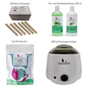 Dermawax Kit dépilation professionnel - 1000 ml - Fabriqué en Espagne - 1 kg de perles de cire à laloe vera - 500 ml de lot