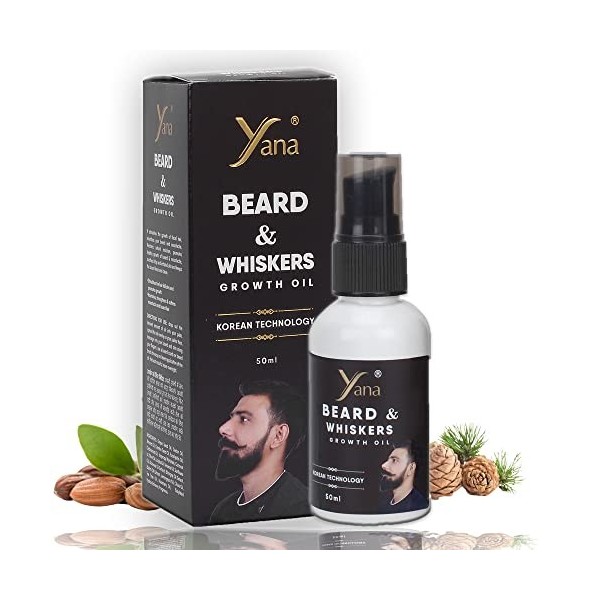 Yana Huile de croissance de barbe pour hommes et garçons pour hydrater les poils du visage et la peau sèche, avec des ingrédi