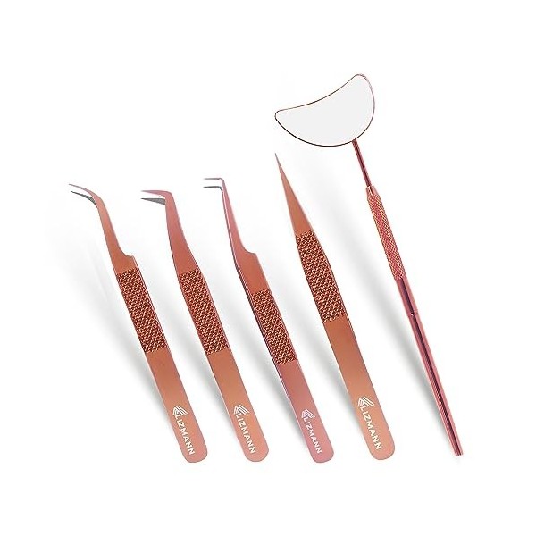 Lot de 5 pinces à cils en acier inoxydable à pointe droite et incurvée pour faux cils - Pince à épiler de précision pour exte