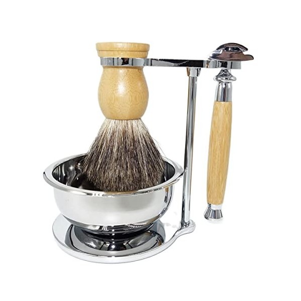 CRODY Simplicité Supports de Brosse de Rasoir pour Hommes, kit de Rasage en Bambou pour Homme, Nouveau Porte-Savon à Brosse à