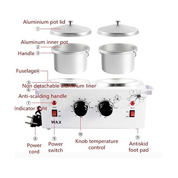 Double chauffe-cire Pot électrique chauffe-cire de paraffine avec chauffe-cire contrôle de température NTC beauté fartage Pot