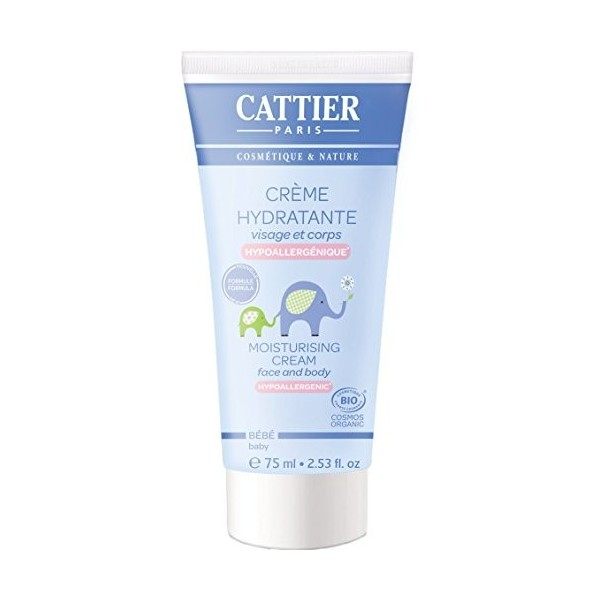 CATTIER - Crème Bébé Hydratante - Visage et Corps - Bio - 75ml Crème Jour et Nuit