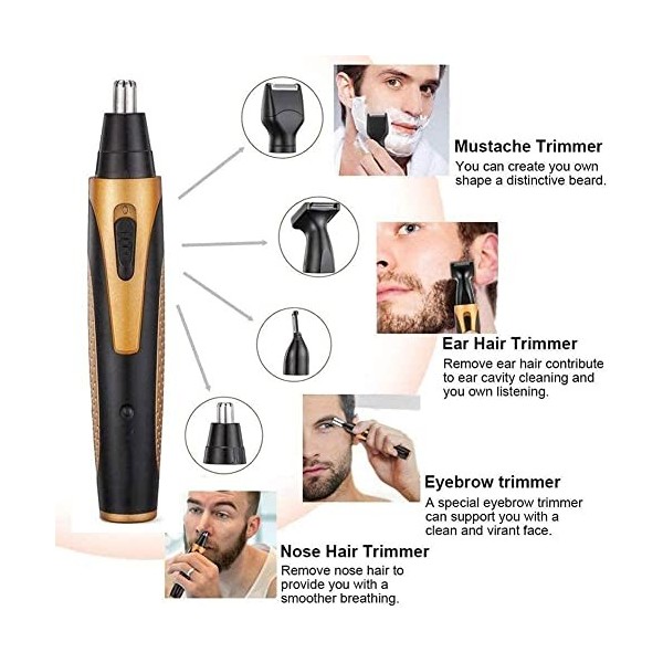 CAFFIA 4 en 1 coupe-poils de nez et doreille, USB Trim de poils de nez rechargeable for hommes et femmes, étanche, nettoyage
