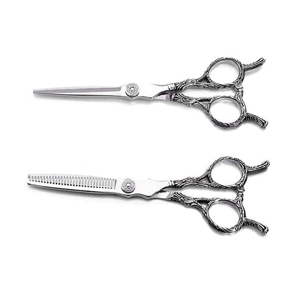 Ciseaux de barbier Ciseaux de coiffure professionnels avec vis dorées 440 C Acier inoxydable Couleur argent 14 cm x 15 cm-6,0