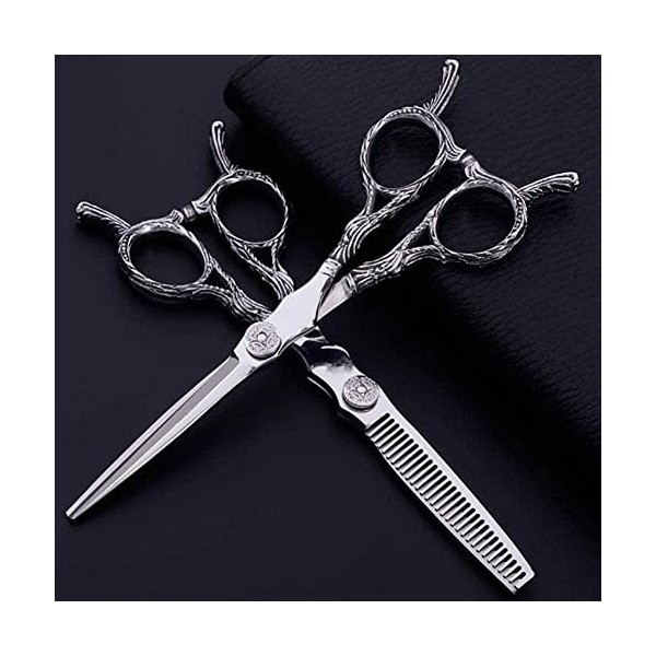 Ciseaux de barbier Ciseaux de coiffure professionnels avec vis dorées 440 C Acier inoxydable Couleur argent 14 cm x 15 cm-6,0