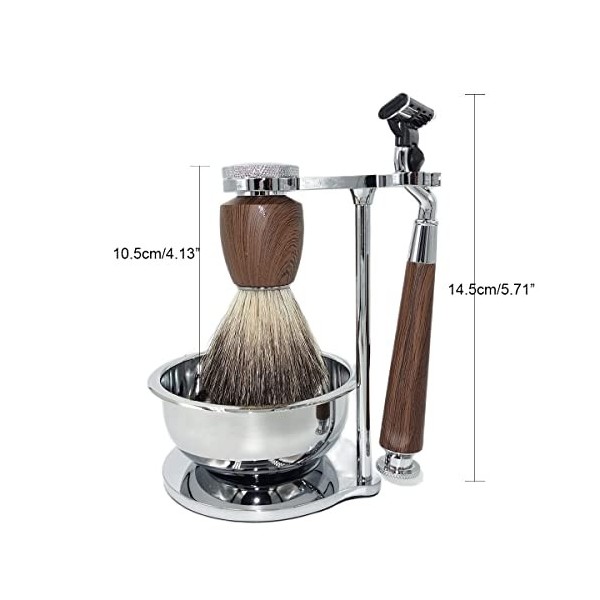 Pratique Supports de brosse de rasoir pour hommes, nouveau kit de rasage de brosse à cheveux de blaireau naturel de la mode 3