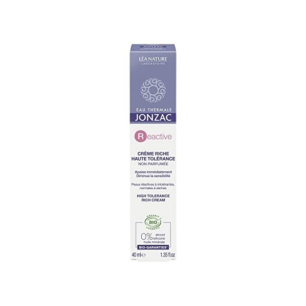 Eau Thermale Jonzac - Crème riche haute tolérance - Reactive - Peaux réactives à intolérantes - Certifié Bio Cosmos Organic -