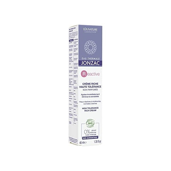 Eau Thermale Jonzac - Crème riche haute tolérance - Reactive - Peaux réactives à intolérantes - Certifié Bio Cosmos Organic -...