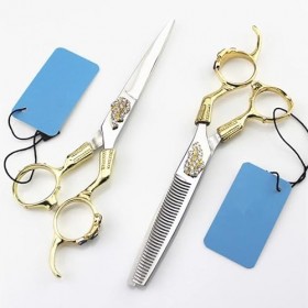 Ciseaux de coupe de cheveux, 6 pouces professionnels 440c rétro ciseaux de cheveux coupés en or coupe de cheveux de coiffeur 