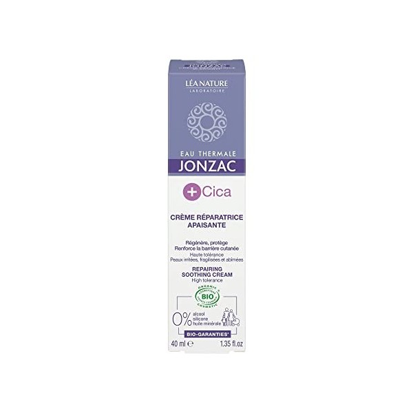 Eau Thermale Jonzac - Crème réparatrice apaisante - +Cica - Peaux abîmées et irritées - Certifié Bio Cosmos Organic - Tube de