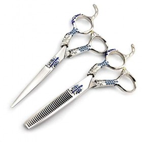 GaoF Coiffeur Professionnel de 6 Pouces, Ensemble de Ciseaux Plats incrustés de Diamants + Ciseaux à Dents, résistant à la Co