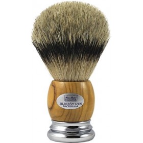 Hans Baier Exclusive Blaireau de rasage à pointe argent en poils de blaireau – Manche en bois dolivier Taille 3, 124 G