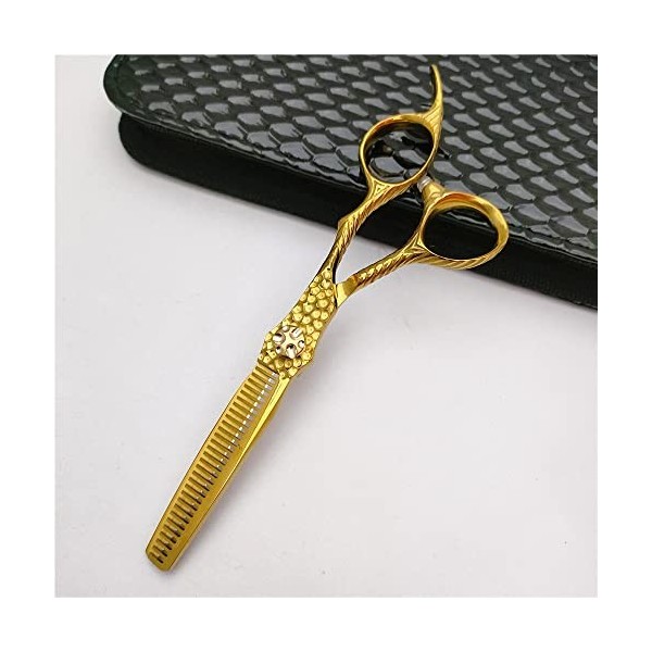 Ciseaux de coupe de cheveux, 6,0 pouces 440c professionnels dorés 3D en relief plan ciseaux à cheveux coupe de salon + ciseau