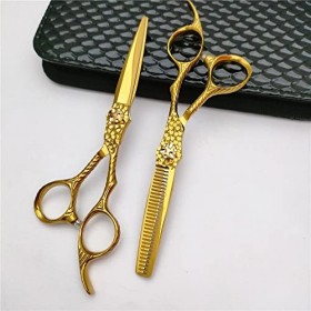 Ciseaux de coiffeur coupe de cheveux, 6,0 pouces 440c doré 3D en relief avion ciseaux à cheveux coupe de salon + ensemble de 