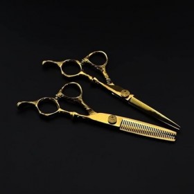 Ciseaux de coupe de cheveux, ciseaux à cheveux dorés 440C de 6 pouces, ciseaux de coiffure professionnels avec vis à gros rou...