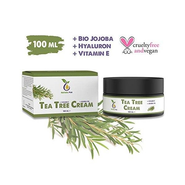 Crème à lhuile de Tea Tree BIO 100ml, vegan - Creme à lhuile darbre à thé à utiliser sur les peaux impures, les boutons su Cr...