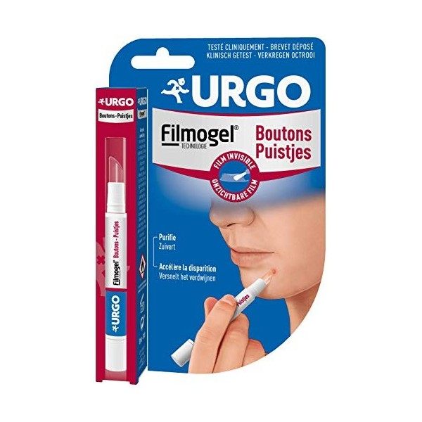 Urgo - Stylo Filmogel Boutons - Accélère la disparition, Purifie - Film invisible - 2ml Crème Jour et Nuit
