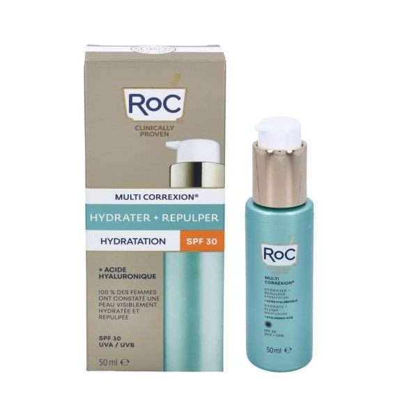 RoC - Multi Correxion Hydrater + Repulper Crème Hydratante SPF30 - Traitement Anti-Rides - Protection contre les UVA/B - Acid...