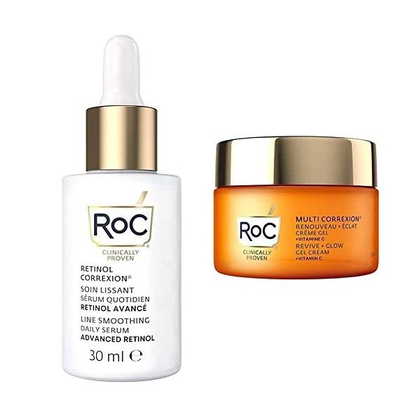 Roc Line Smoothing Serum Dia 30 Ml & oc Revive + Glow Crema En Gel 50Ml Crème Jour et Nuit