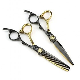 ciseaux de coiffeur Ciseaux De Coupe De Cheveux, 6 Pouces Professionnel Japon 440c Ciseaux En Acier Or Noir Ciseaux De Cheveu