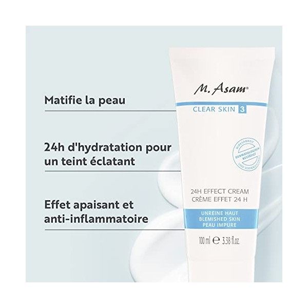 M. Asam CLEAR SKIN – Crème anti-acné 24 h 100 ml , crème matifiante contre les impuretés, hydrate et rafraîchit, resserre le ...