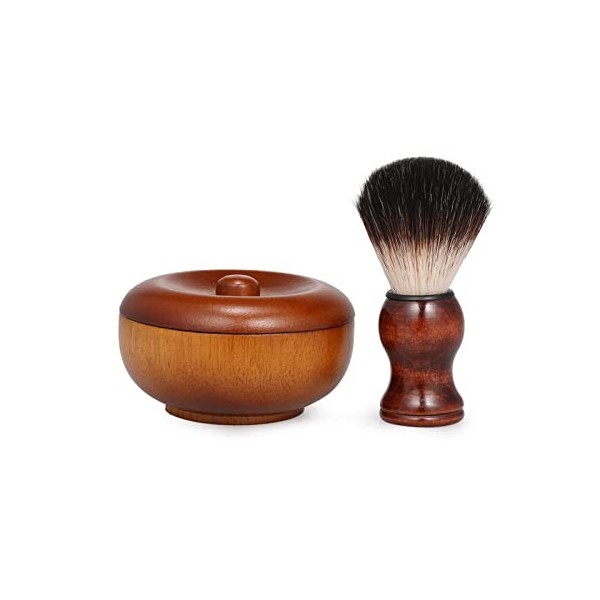 WWWFZS Ensemble de Rasage pour Hommes, Bol de crème à raser pour Barbe en Bois Tasse de Savon à raser avec Brosse à Mousse à 