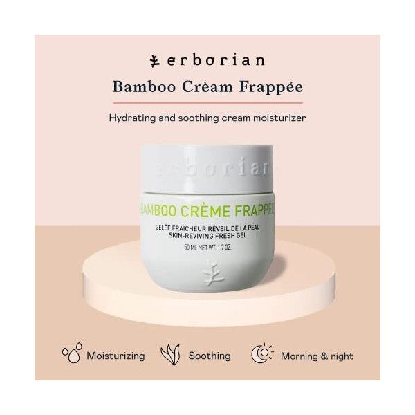 Erborian Bamboo Frappée Crème de Jour Tonifiante Gelée Fraîcheur Réveil de la Peau Coréen, 50 ml Crème Jour et Nuit