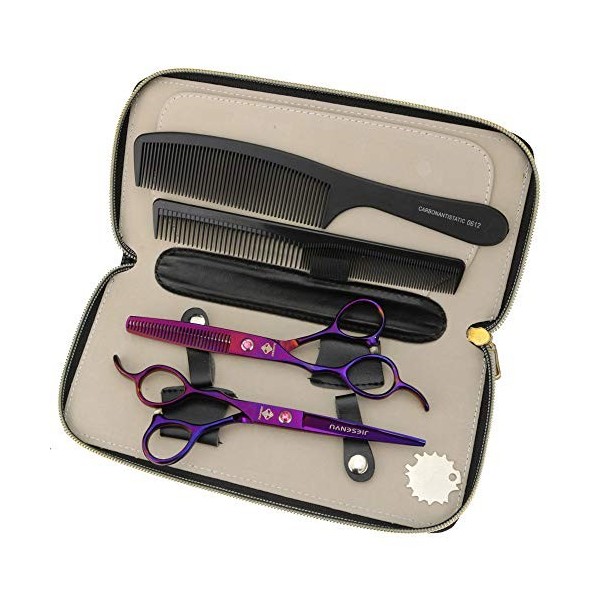 Kit de ciseaux de toilettage, ciseaux à cheveux pour main gauche 6 pouces violet coupe ciseaux amincissants ciseaux de coiffe