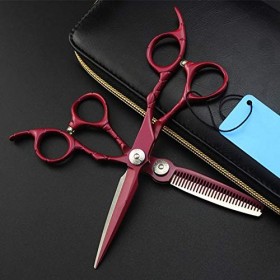 Ciseaux de coupe de cheveux, 6 pouces 440c 9cr rouge rétro ciseaux de cheveux coupe barbier maquillage coupe de cheveux cisea...