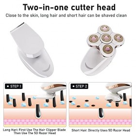 Rasoirs électriques 2 en 1 pour femme, tondeuse rechargeable avec tête amovible pour jambes, bikini, visage, lèvres et poils 