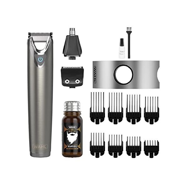 Wahl Coffret cadeau de toilettage visage et corps en acier inoxydable, tondeuse à barbe pour homme, kit de coupe de barbe, to