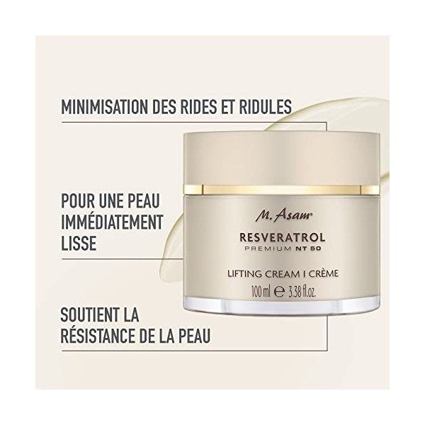M. Asam RESVERATROL PREMIUM NT50 Crème lissante XXL 100ml – Technologie NT50® brevetée pour une action ciblée, acide hyalur C...