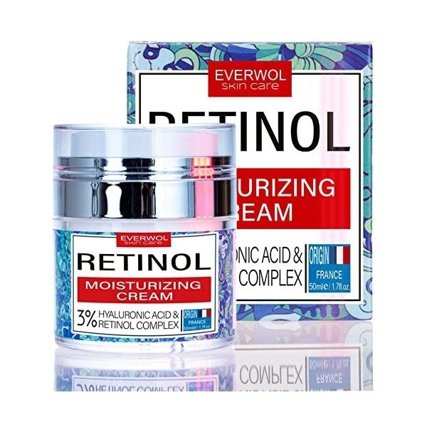 EVERWOL - Crème hydratante visage Nuit/Crème anti-rides, anti-tâches au RÉTINOL 3%, collagène, acide hyaluronique/Soin anti-â...
